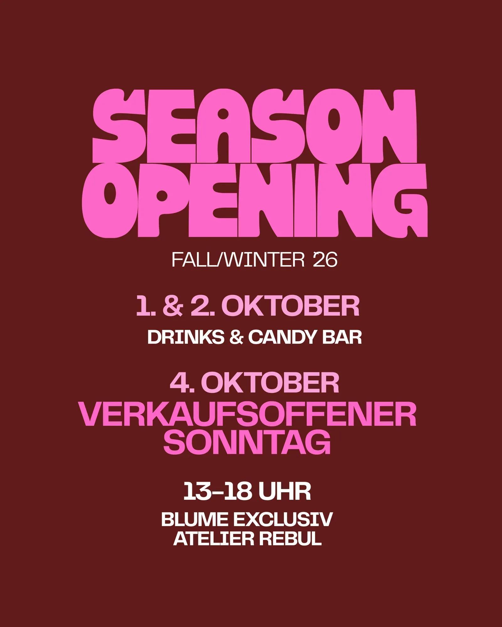 Season Opening Fall/Winter 26 in der Trendfabrik: Drinks und Candy Bar am 1. und 2. Oktober, verkaufsoffener Sonntag am 4. Oktober von 13 bis 18 Uhr